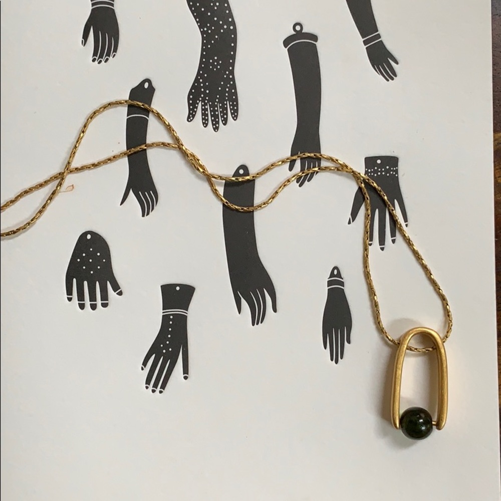 antique gold color madewell necklace, glass bead